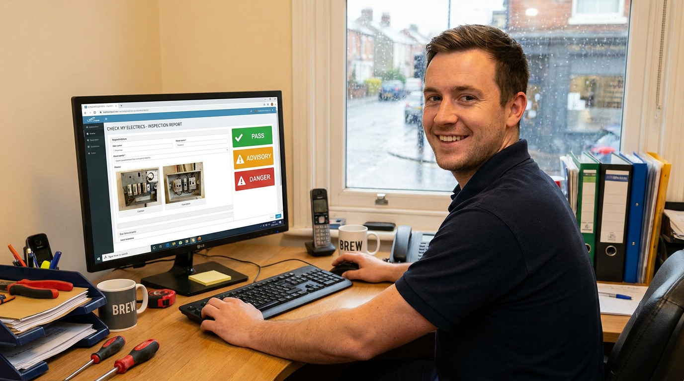 UK Qualified Electrician reviewing electrical report