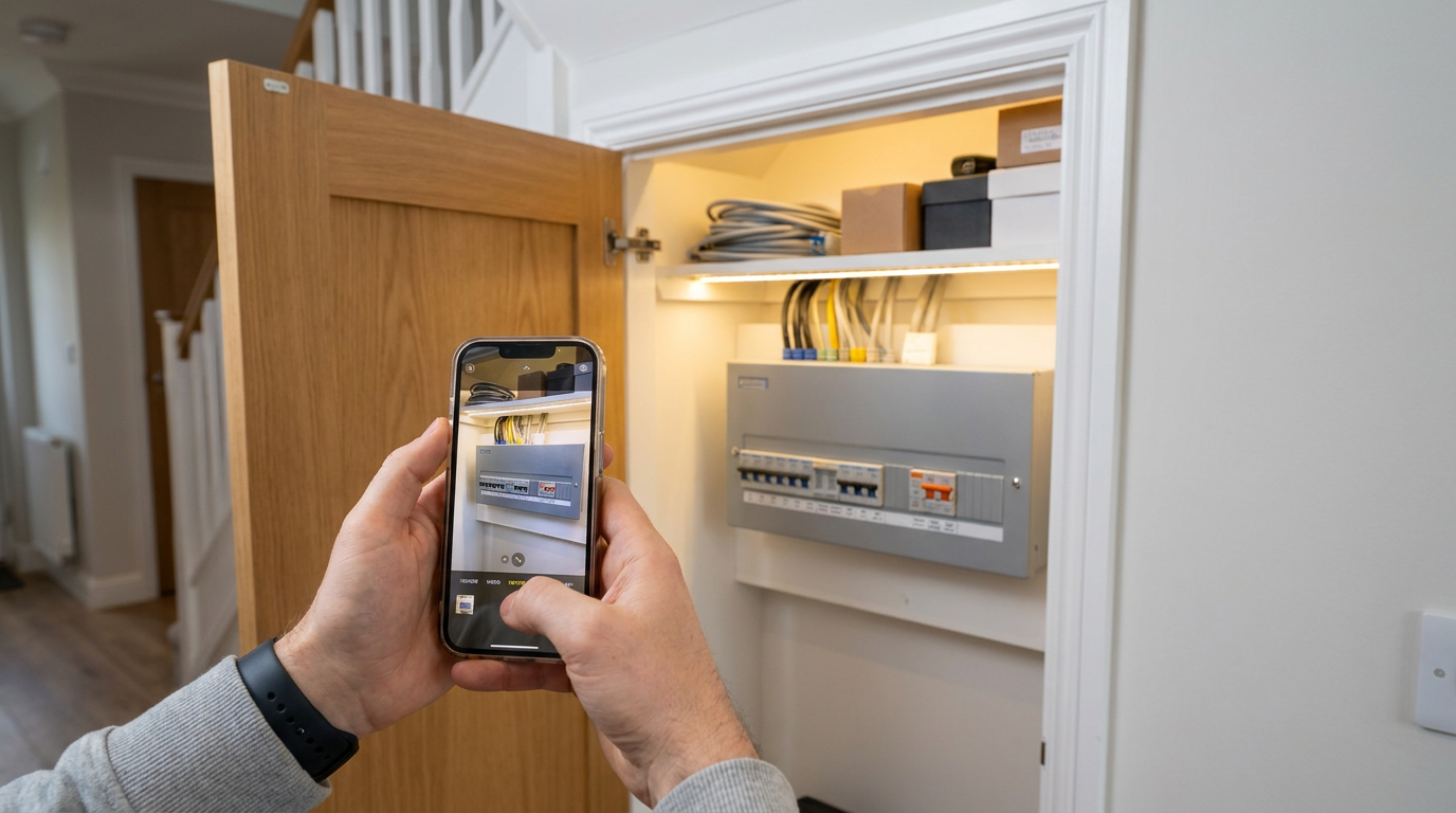 Taking photos of domestic consumer unit on smartphone